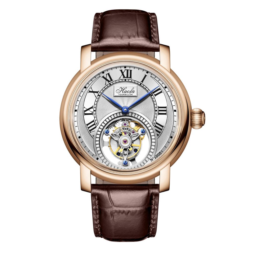 Pánské hodinky HAOFA Tourbillon s římským ciferníkem, mechanické, manuální natahování, retro luxusní stylové, safírové sklo, oblíbené, vodotěsné
