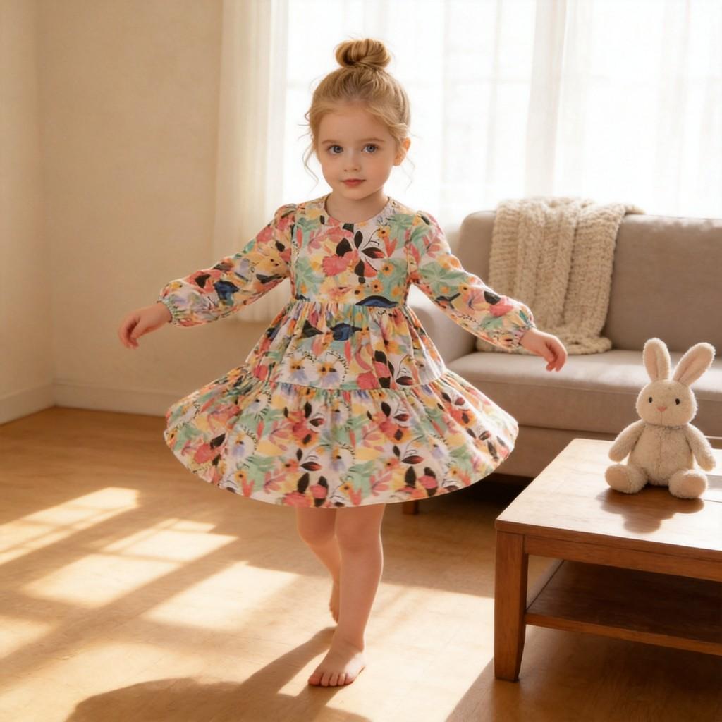 Girl Dress With Cotton Fabric For Princess Style Casual Wear