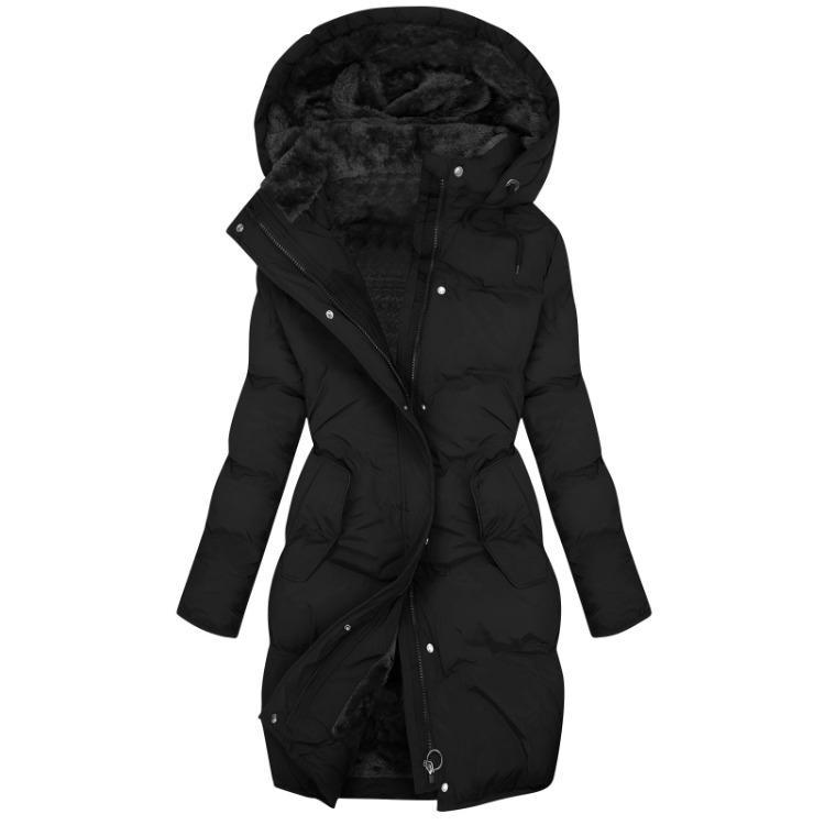 Warm Womens Cotton Jacket Long Sleeve Hooded Zipper Coat Solid Color Fashion Down Jacket