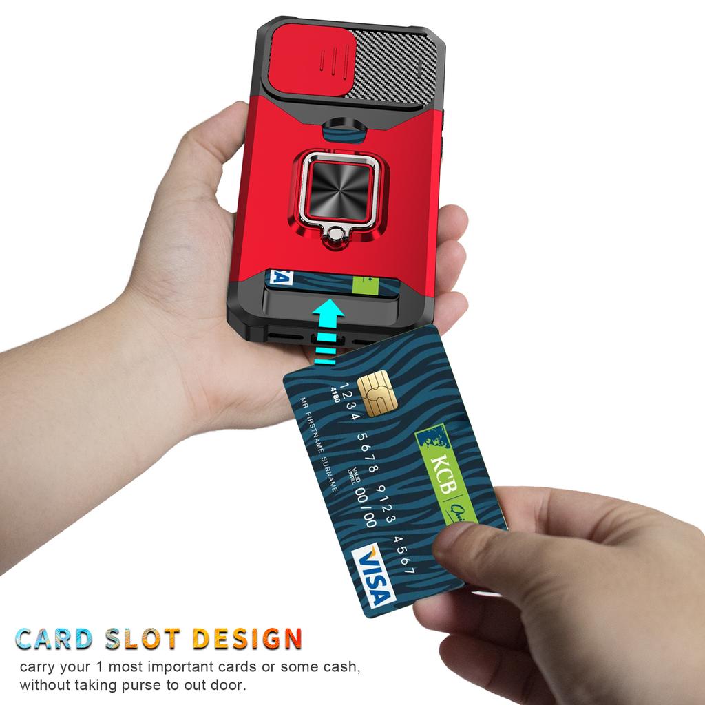 For iPhone 15 Pro Case Anti-scratch PC+TPU Kickstand Phone Back Cover with Slide Lens Protector
