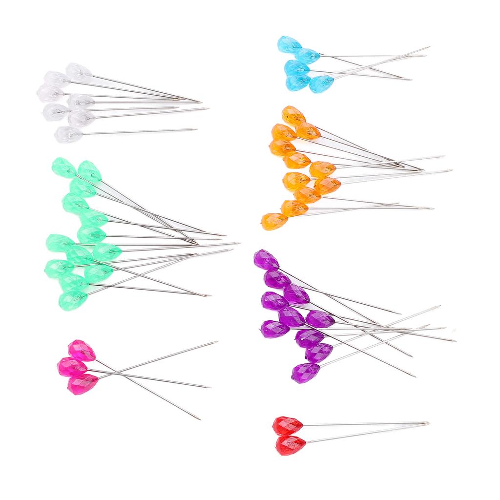 100Pcs Diamond Head Pin Pear Shaped Straight Colored Transparent for Floral Bouquets Sewing