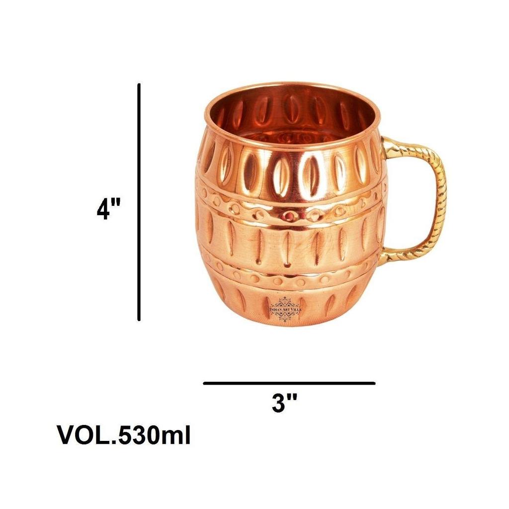 Pure Copper Round Barrel Shaped Design Moscow Mule Beer Mug Cup, Best for Beer Cocktail Parties, Barware, Volume-530ML