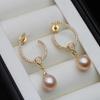 Genuine Natural Freshwater Long Pearl Earrings Woman,Gold Palted Hanging White Pearl Earrings Wife Mother Gift Pink Black