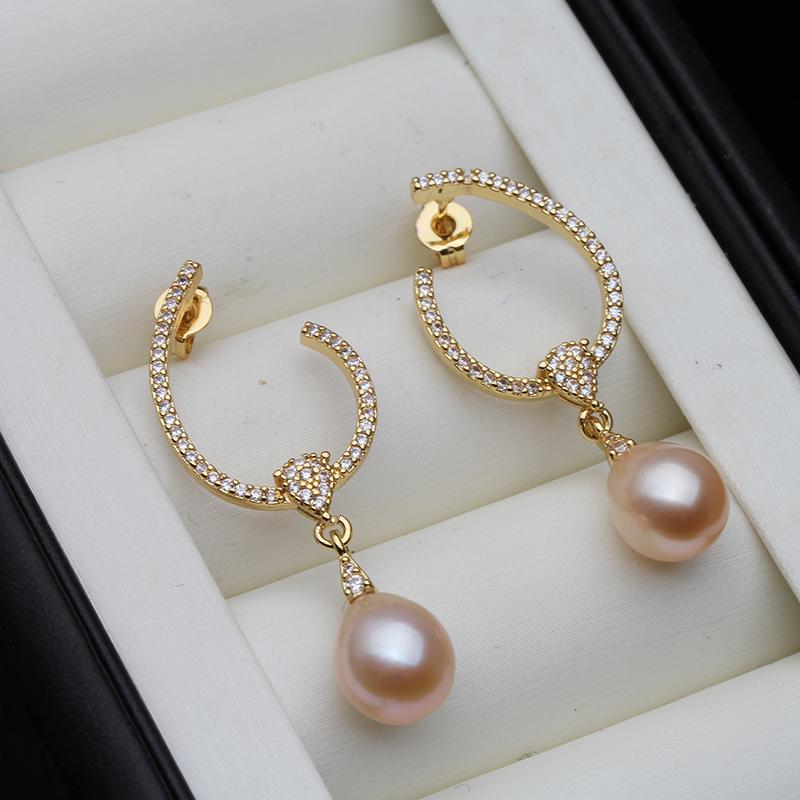 Genuine Natural Freshwater Long Pearl Earrings Woman,Gold Palted Hanging White Pearl Earrings Wife Mother Gift Pink Black