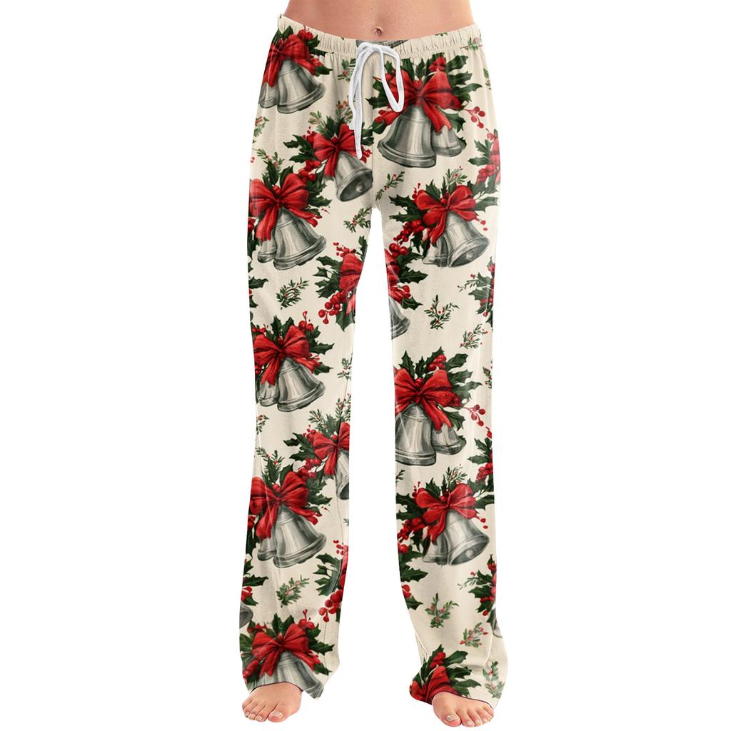 Women's Casual Christmas Print Pants Loose Fit Holiday Trousers