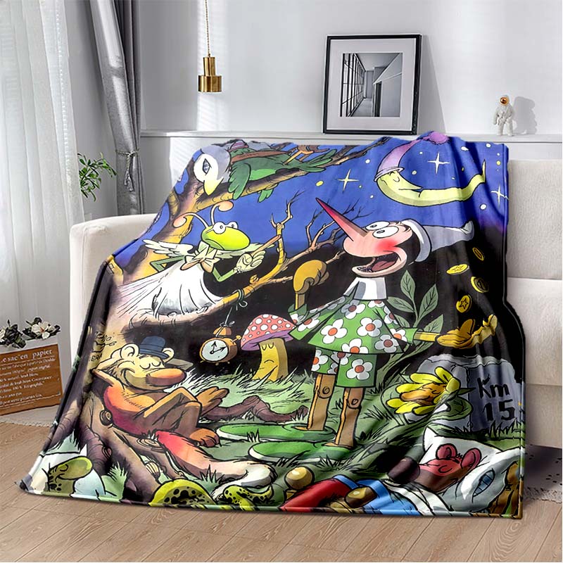 Pinocchio Flanell-Kuscheldecke, Vintage Comicbuch-Story-Print Weiche Decke für Sofa Schlafzimmer Heimdekoration