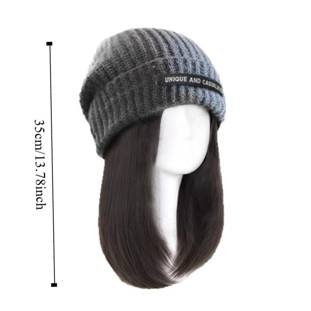 14 inch Beanie Hat Hairpiece Knitted Cap Warm Ski Hat Wigs for Autumn and Winter