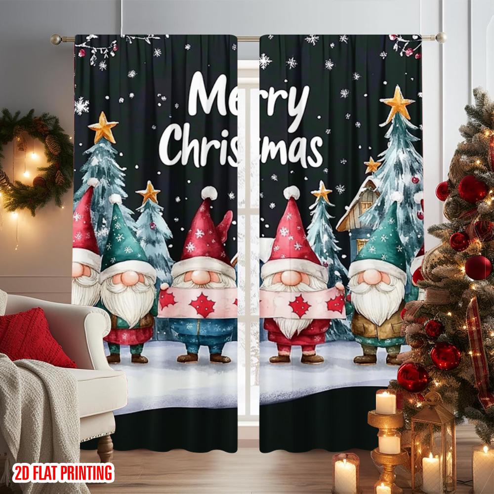 2pcs 2D flat printing Merry Christmas Popular Window Curtains Snowflakes_ Christmas trees_ pine trees and gnomes Machine