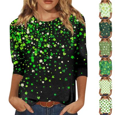 3/4 Sleeve Shirts For Women St. Patrick's Day Print Graphic Tees Blouses Casual Plus Size Basic Tops Pullover