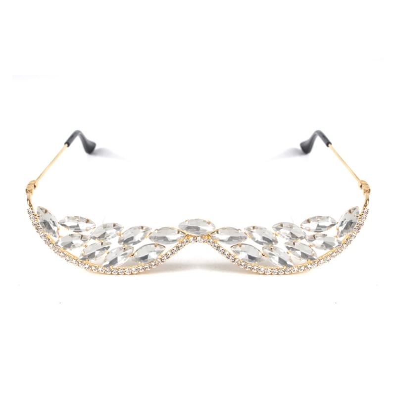Half Frame Rhinestones Glasses Face Jewelry Crystal Eyeglasses Without Lens V Shape Rhinestones Sunglasses for Women Men