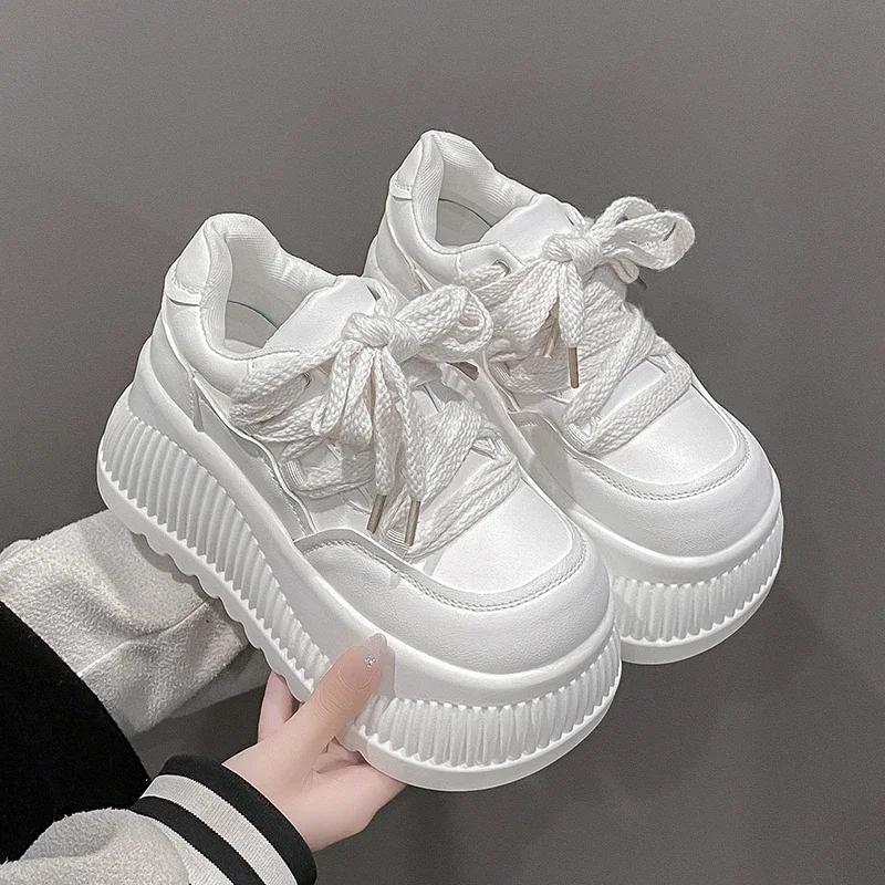 Fashion Women 8 CM Platform Sneakers Casual Light Outdoor Lace Up Shoes White Black Sneaker Breathable Fashion Sports Shoes for Female