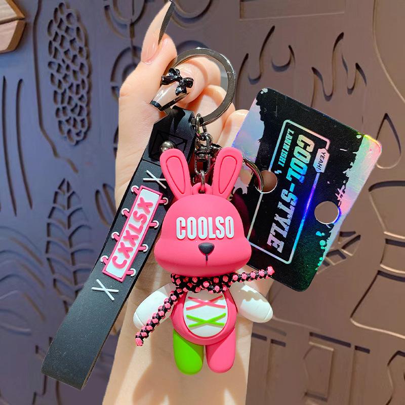 Creative Cartoon Strap Rabbit Doll Keychain Pendant Female Cute Trendy Cool Couple Car Pendant Small Gift Opp bag packaging