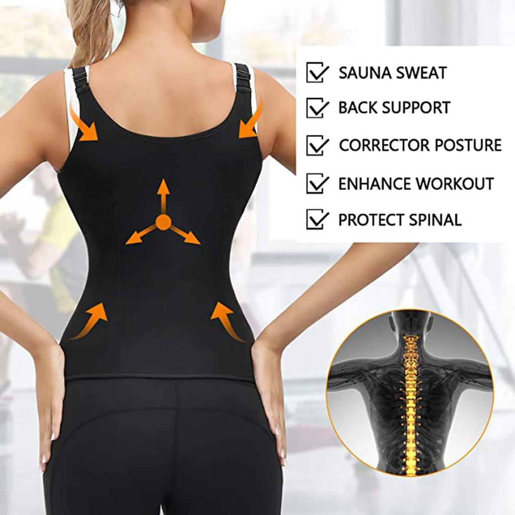Women Waist Trainer Corset Tummy Control Shapewear Sweat Zipper Vest Slimming Body Shaper Sauna Suit Workout Cincher Tank Top with Adjustable Straps