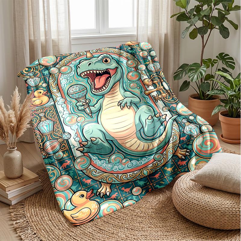 

Dinosaur in Lush Forest blanket Personalized Name Flannel Blanket Soft Cozy Plush Throw for Sofa Bed Lightweight Home Decor 75x90cm