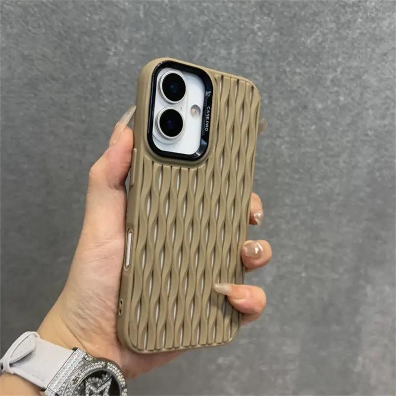 Hollow Dissipate Heat Mesh Silicone Case For iPhone 16 Pro Max 15 Plus 14 13 12 ProMax 11 Wave Cooling Shockproof Soft Cover