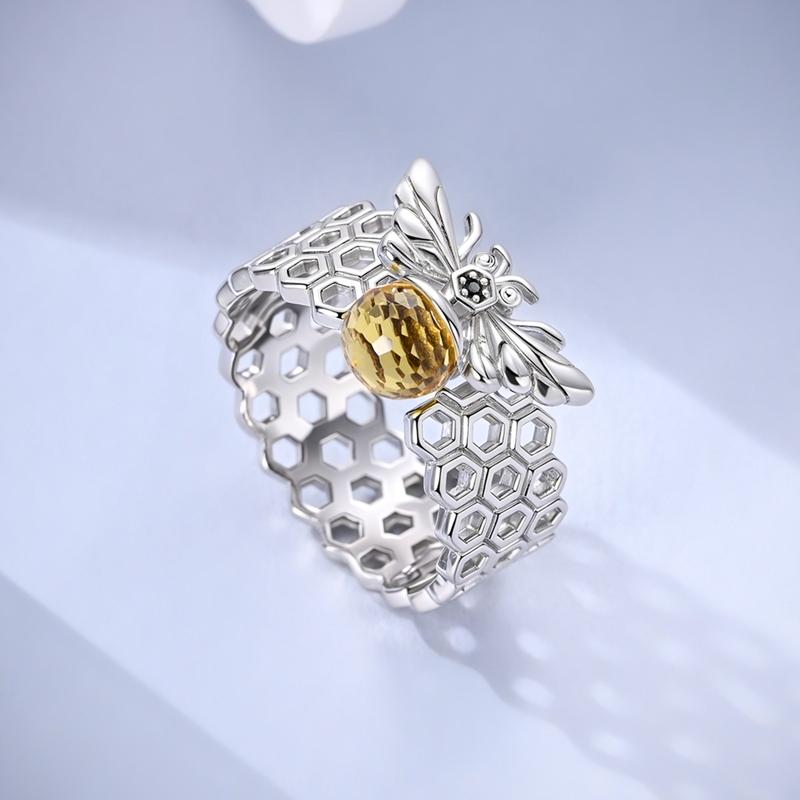 Bee Yellow Zircon Beehive Ring Authentic Original Copper Metal Women Rings High Quality Fine Jewelry Trend Luxury Designer High Quality Accessories