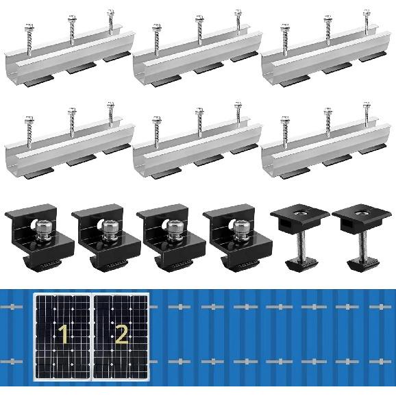 Kit Staffe Pannello Solare 12 Pezzi Binario di Montaggio in Alluminio Morsetti Finali 30mm/35mm Staffe per Binario di Montaggio Fotovoltaico su Tetto Piano