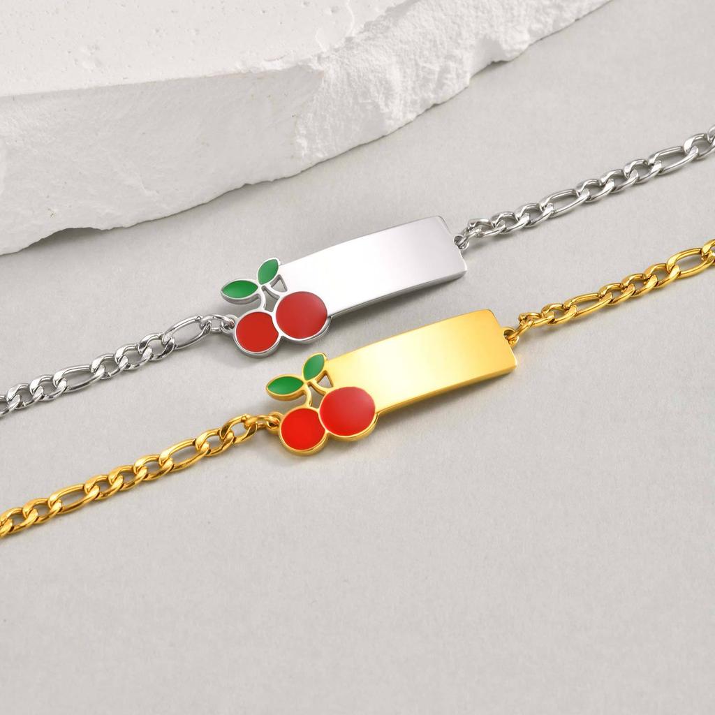 Stainless Steel Three To One Nk Chain Cherry Lettering Personalized Curved Brand Children'S Cute Bracelet Br-2531