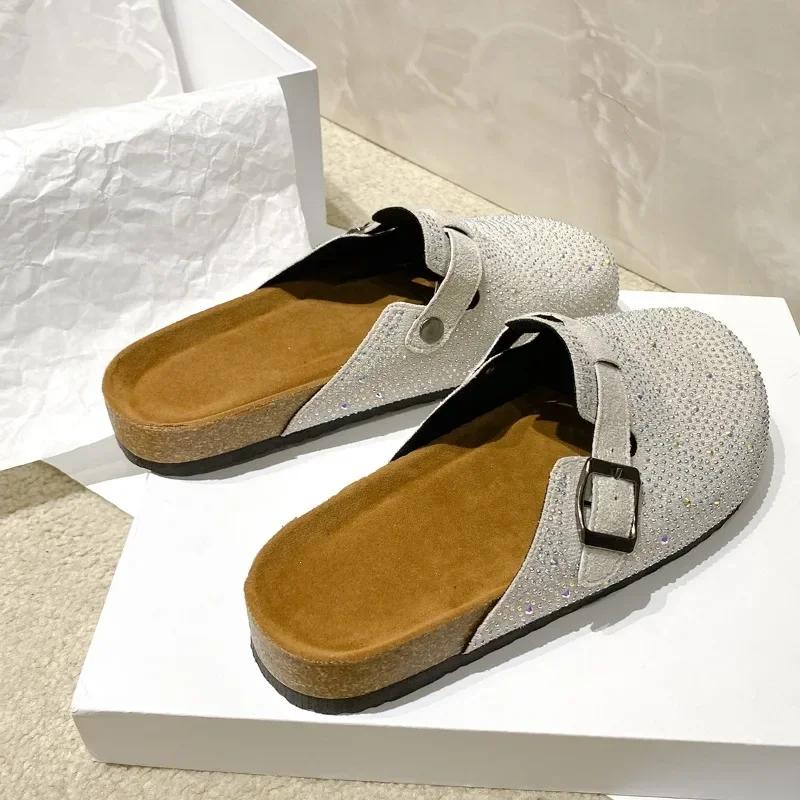 Fashion Ladies Shoes 2024 High Quality Baotou Women's Slippers Fashion Crystal Daily Slippers Women New Plus Size Flat Slippers Zapatos