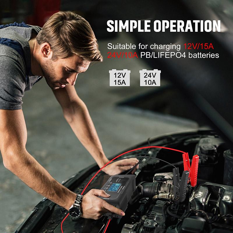 15A Smart Battery Charger LCD Automatic Pulse Repair Charge for Car Motorcycle Battery Charger Lead-Acid Lithium Battery