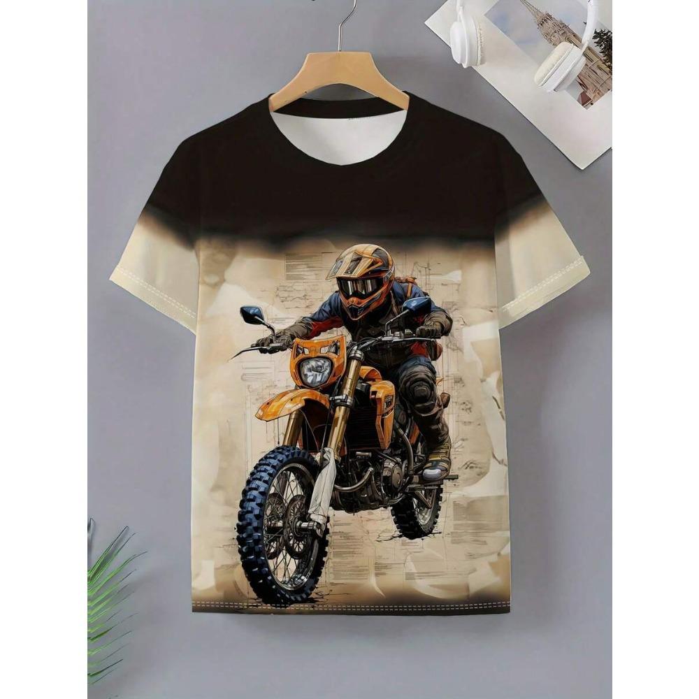 1pc Men's Stylish Motorcycle 3D Print T-Shirt - Casual Short Sleeve, Perfect For Summer Outdoor, Motorcycling, Fashion
