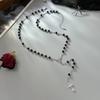 Salircon Gothic Black Red Glass Bead Cross Pendant Exquisite Y-Shaped Necklace Women Vintage Halloween Choker Chain Jewelry Gift