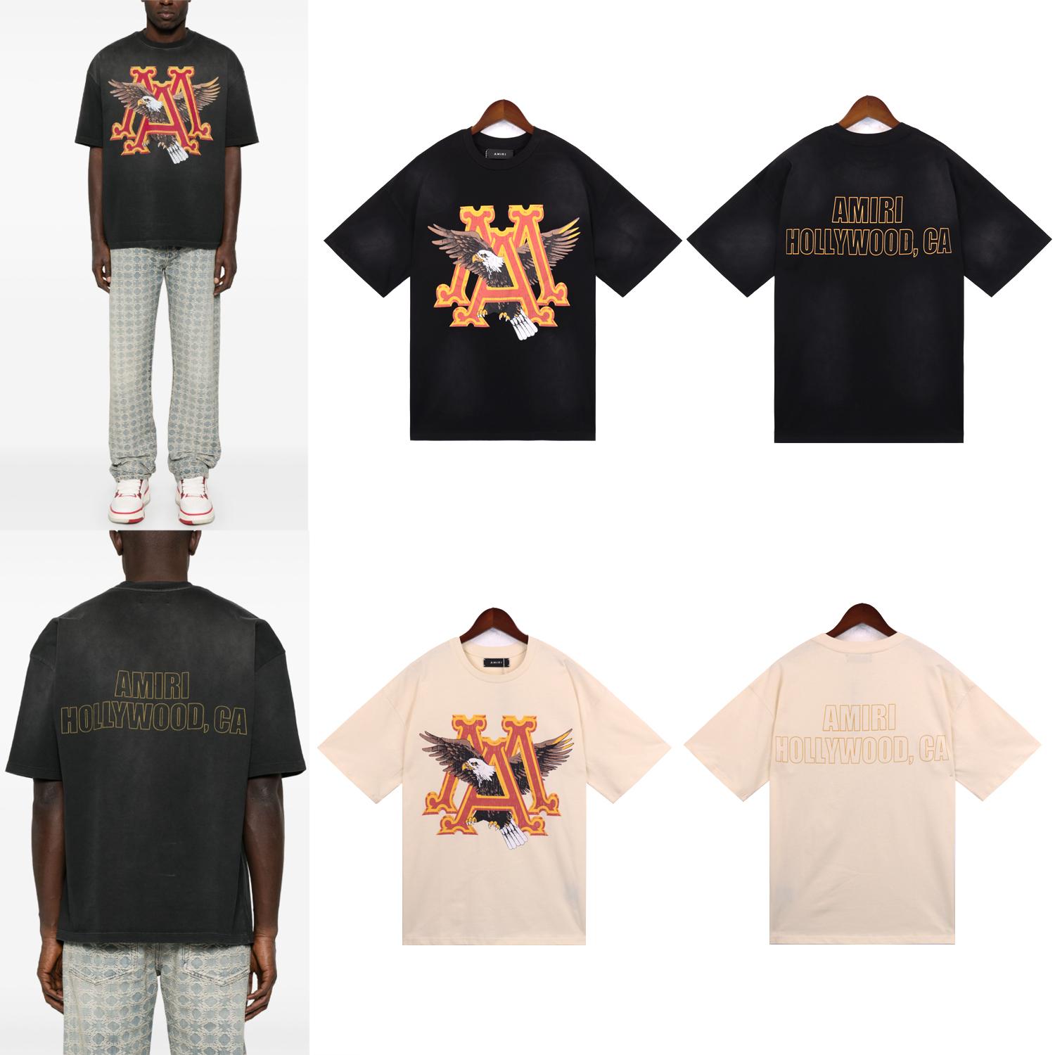 

2242 Amiri 2025 Summer New Men s and Women s Loose Laundry Vintage Large T-shirt Couple T-shirt Eagle Letter Print M