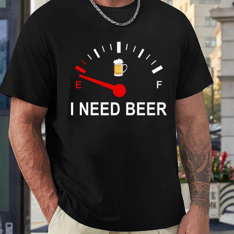 Men Fashion Crew Neck Short Sleeve I NEED BEER Letter Print Cotton T Shirt Top