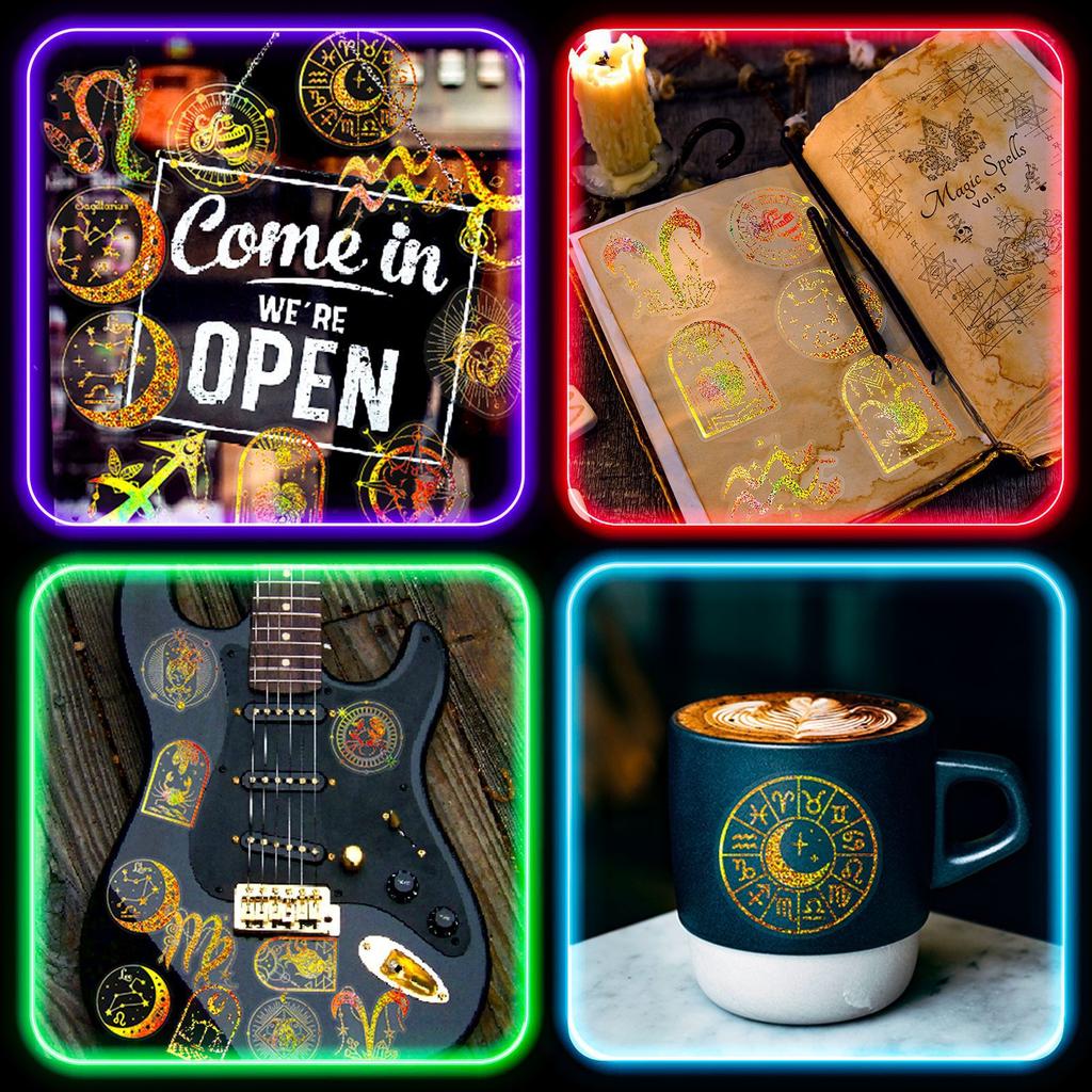 100 Transparent Gold Laser Deep Space Series Pet Stickers Handbook Holographic Stickers Diy Stickers