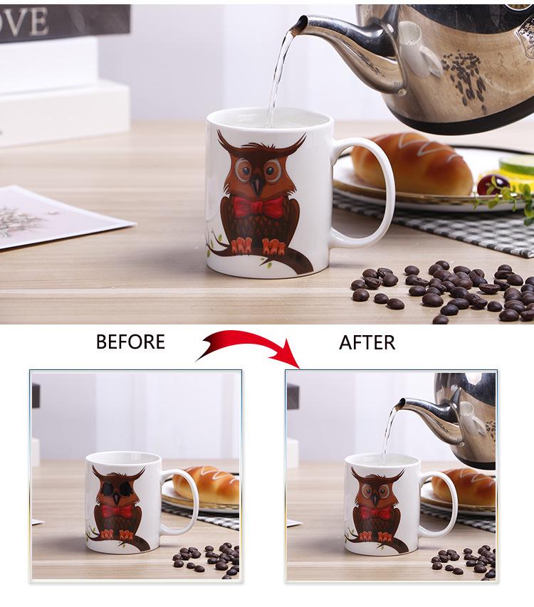 Creative Color-Changing Owl Ceramic Mug - Temperature-Sensitive Magic Cup Gift.
