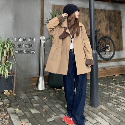 Women's Khaki Retro Windbreaker: Short 2024 Autumn Jacket, Korean British Style