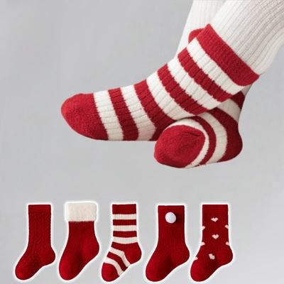 Babysocken Herbst Winter Verdickt Warm Kinder Rot Neujahrssocken Vollmond Einjähriger Junge Mädchen Kleinkind Ohne Naht Mittelhohe Socken