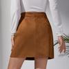 Women's Solid Color Suede Skirt High Waisted Metal Buckle Wrapped Hip Short Skirt Mini Skirt