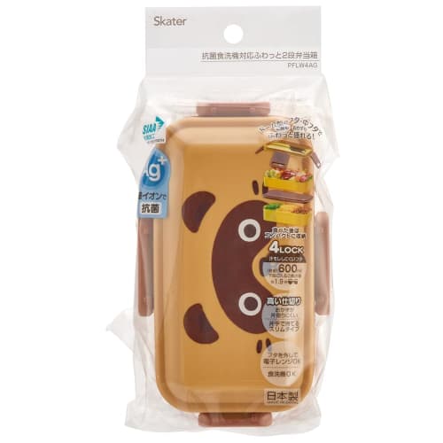 Skater Tanuki Bento Box, 600ml, Antibacterial, Soft Filling, Dome-Shaped Lid, Two-Tier, Women's, Made in Japan, PFLW4AG-A