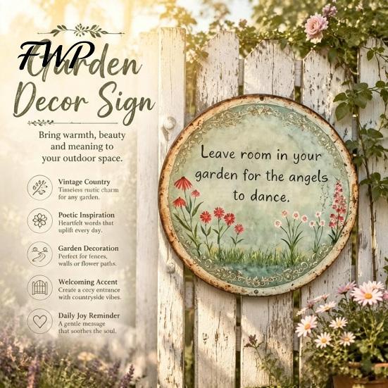 Retro Wall Decor Round Garden Metal Sign, Distressed Iron Decor, Weather Resistant Indoor Outdoor Hanging Vintage Art Plaque for Courtyard Patio Fence