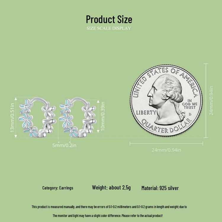 Aifuluo Autumn S925 Sterling Silver Blue Flower Ear Cuff Earrings for Women