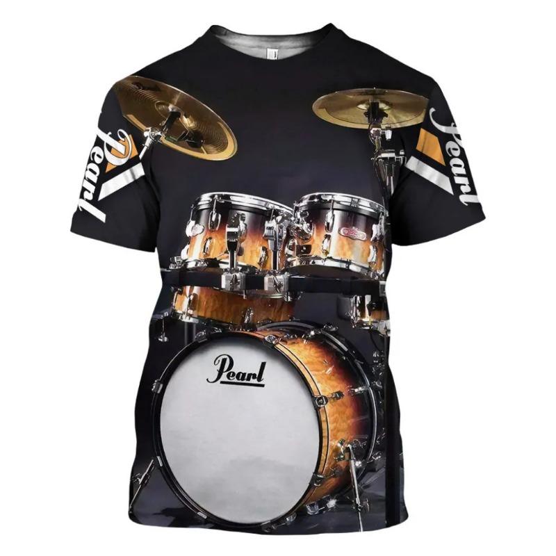 Classic Instrument Drumbeat 3D Printed Pattern Summer Men's T-shirt Oversized Casual Short Sleeve Shirt Trend Fashion Music Top