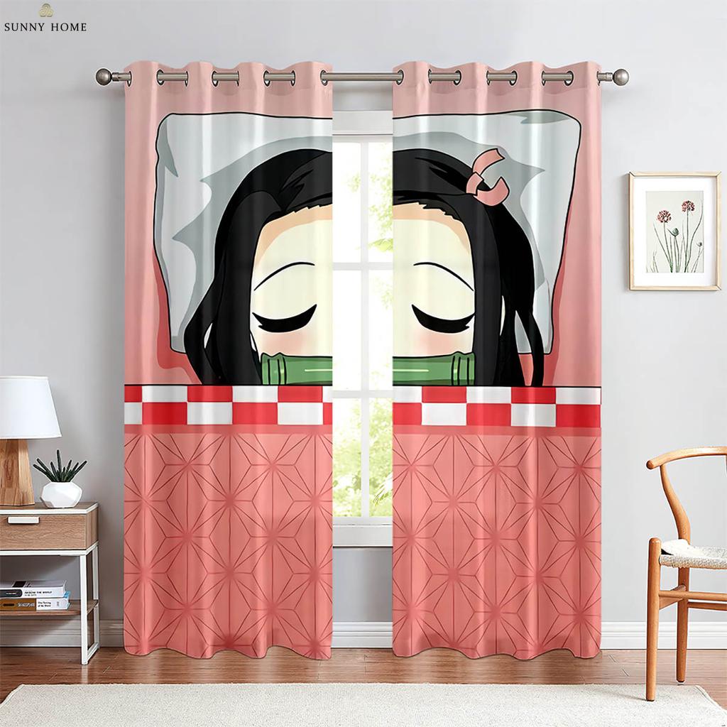 Japanese Anime Print Curtains Dormitory Bedroom Restaurant Study Window Decoration Curtains Children Gift Home Decoration 2 PCS