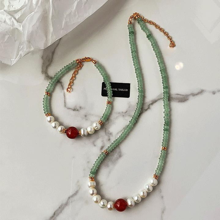 New Style Elegant Natural Jade & Freshwater Pearl & Agate Stone 14K Gold Filled Female Set For Women Necklace Bracelet