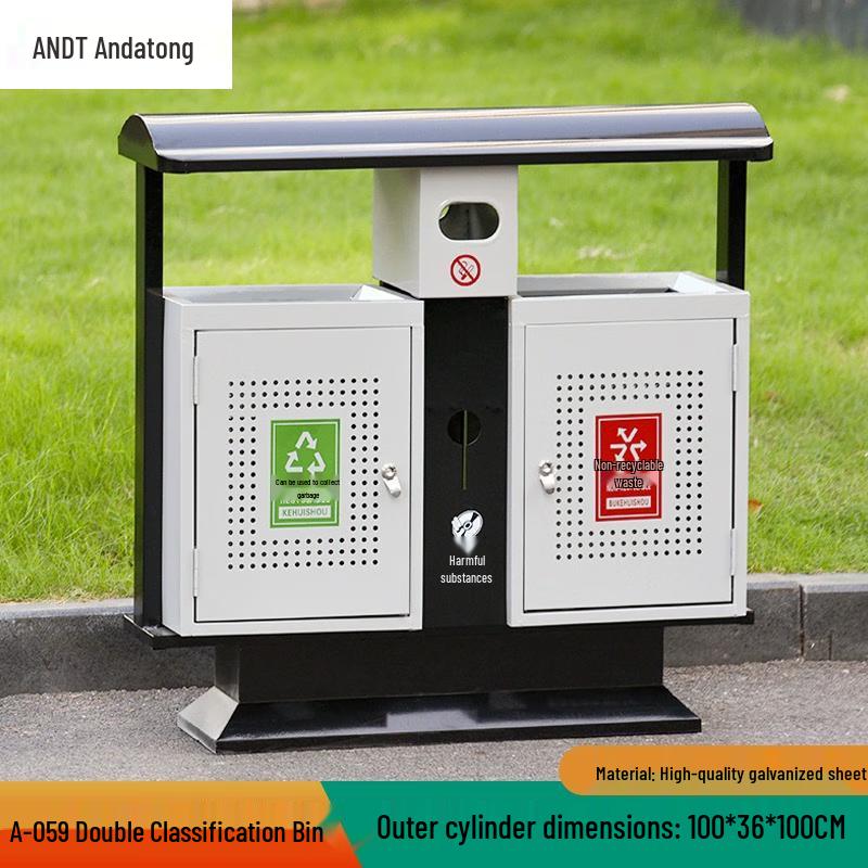 Andatong Outdoor Stainless Steel Dual-Compartment Trash Can