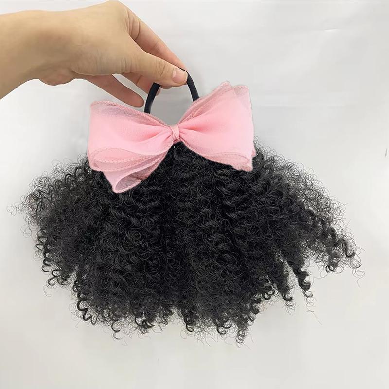 2pcs/ Luxury Kids Hair Buns Kids Afro Puff Soft Like Natural Human Hair Hand Feel Marley Kinky Bulk for Hair Girl with Elastic