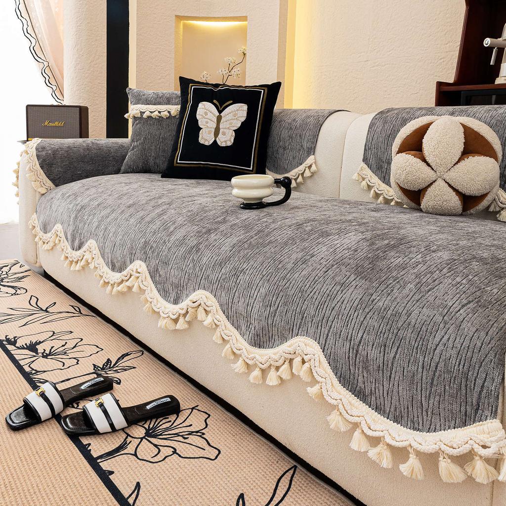 Retro style simple chenille sofa cushion special-shaped medieval style seat cushion single non-slip anti-cat scratch cover armrest towel
