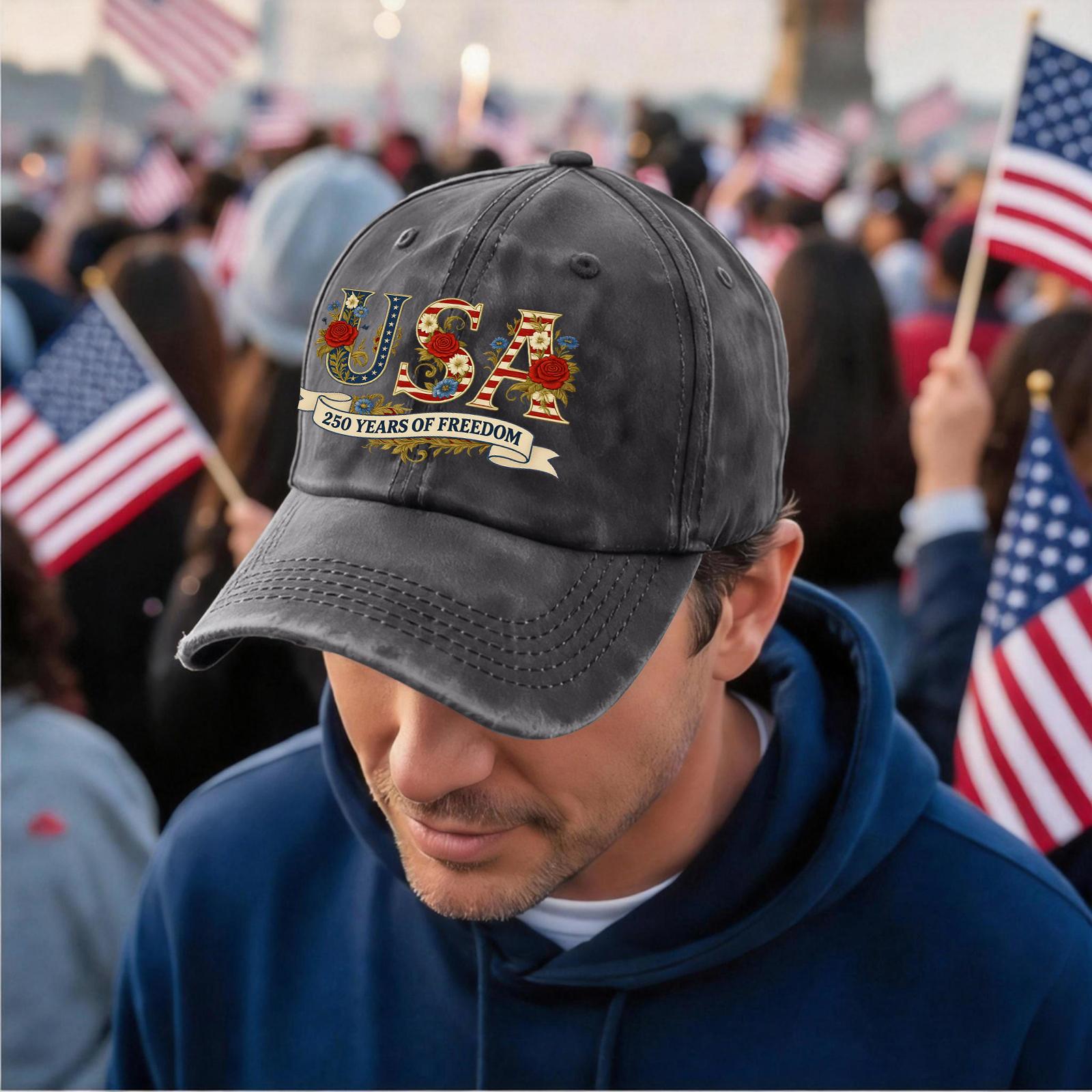 

USA 250 Years of Freedom Baseball Cap Vintage Style Embroidered Adjustable Dad Hat Cotton Unstructured Cap One Size чорний