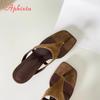Fashion Aphixta Women Classic Slides Cow Suede Thin Heels Slippers For Women Summer Beach Sandals Outdoor Flip Flops Ladies Shoes
