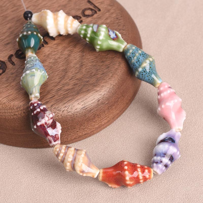 10pcs Ocean Conch Shape 20x11mm Colorful Glazed Ceramic Porcelain Loose Beads For Jewelry Making DIY Crafts Findings