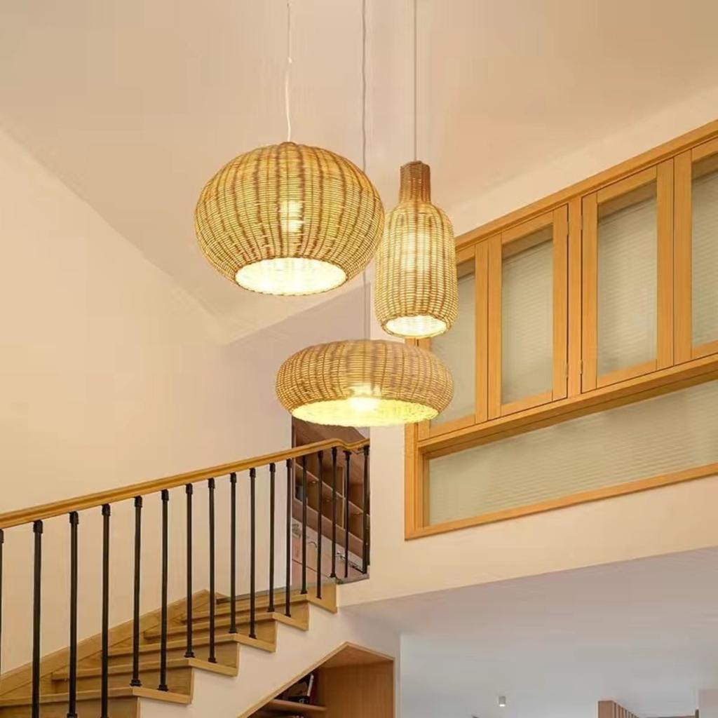 JOYINLED Modern Rattan Chandelier, Southeast Asian Style Hand Woven Bamboo Pendant Light Kitchen Island Dining Room Living Room