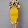 Lady Petticoats Plus Size Ladies Dress Leaf Printing High Waist Temperament Wavy Stripes Split Skinny Dress for Party
