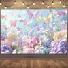 Pastel Butterfly Hydrangea Floral Photography Backdrop for Birthday Party