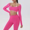 European-American Contrast Long-Sleeve Quick-Dry Yoga Top with Beautiful Back and Built-in Bra
