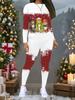 Damen Weihnachts-Print 2-teiliges Outfit: Langarmshirt mit Rundhalsausschnitt und Hose, limitiertes Freizeit-Party-Geschenkset